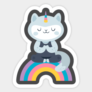 Cat unicorn , yoga kitty on the rainbow Sticker